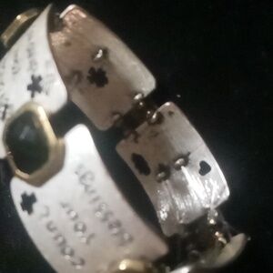 Silver Inspirational Expandable Bracelet with Black & Gold Accents Gems.